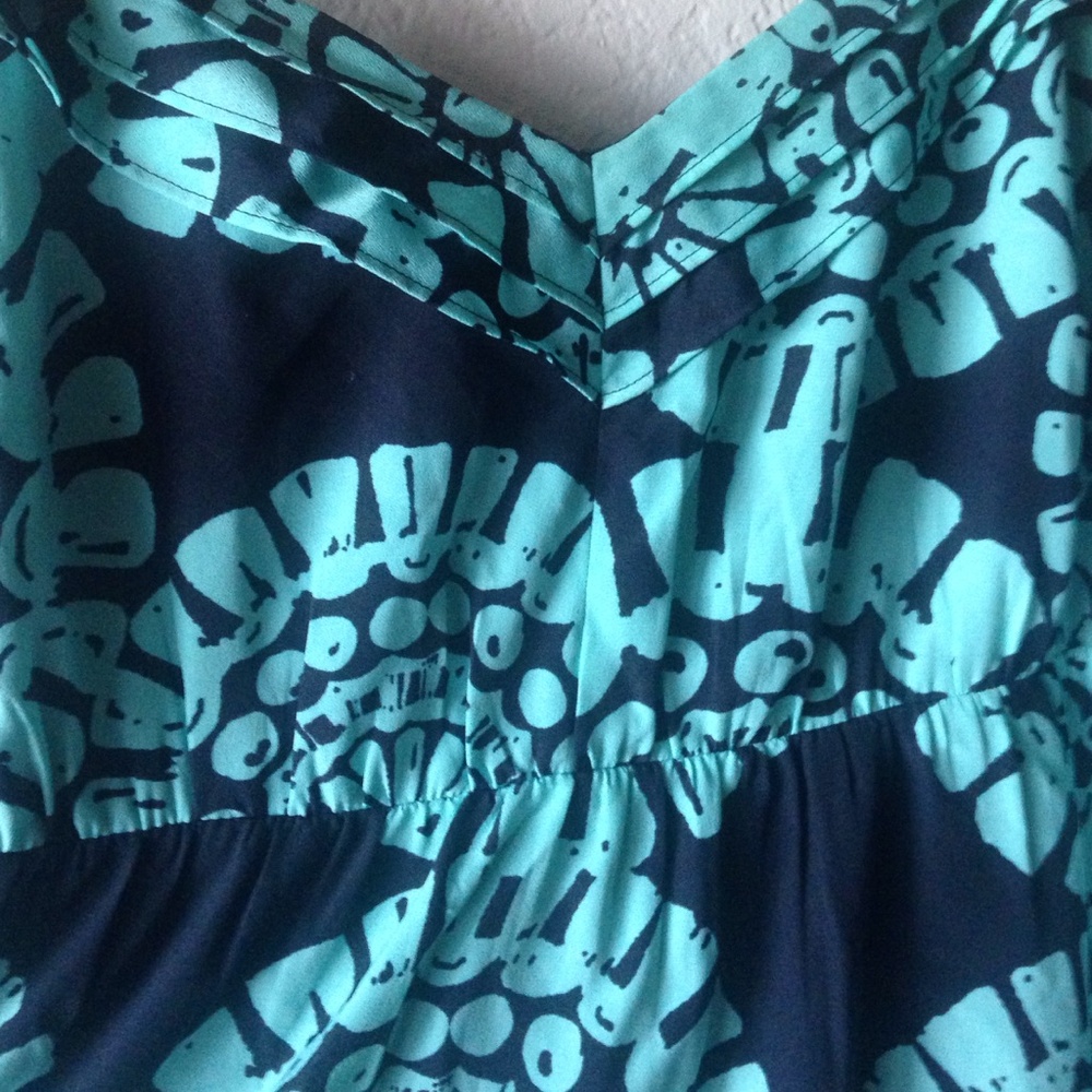 LOFT Black and Blue Patterned Dress